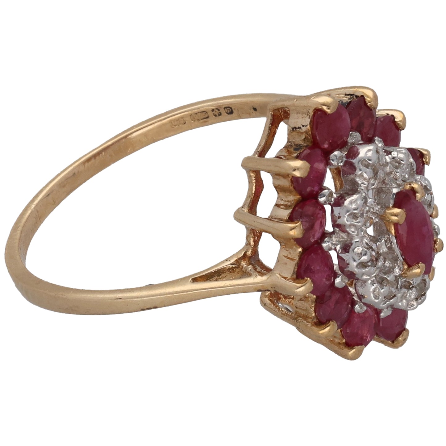 9ct Gold Ruby & 0.04ct Diamond Dress/Cocktail Ring Size M