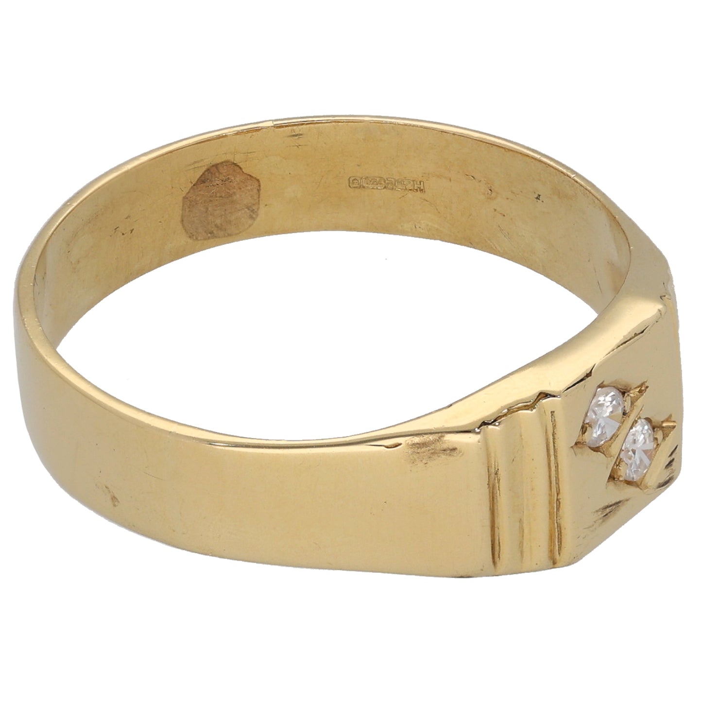 18ct Gold Cubic Zirconia Patterned Signet Ring Size X