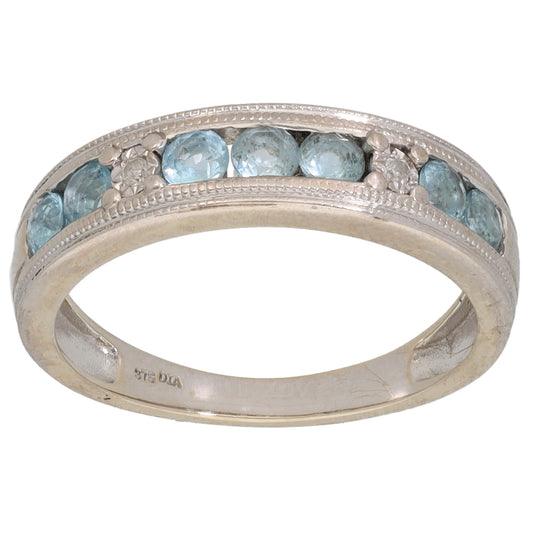 9ct White Gold Topaz & 0.01ct Diamond Half Eternity Ring Size K