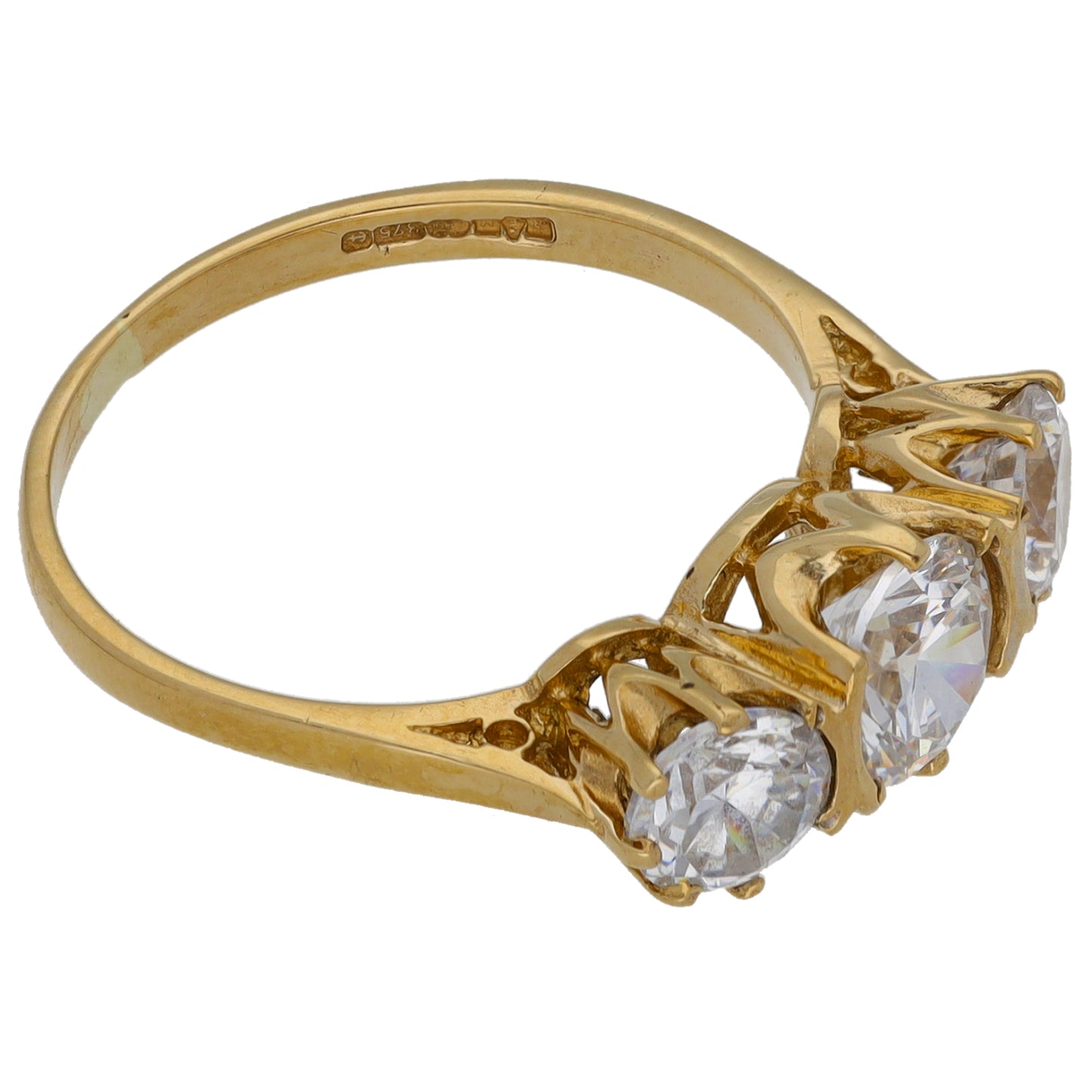 9ct Gold Cubic Zirconia Trilogy Ring Size N