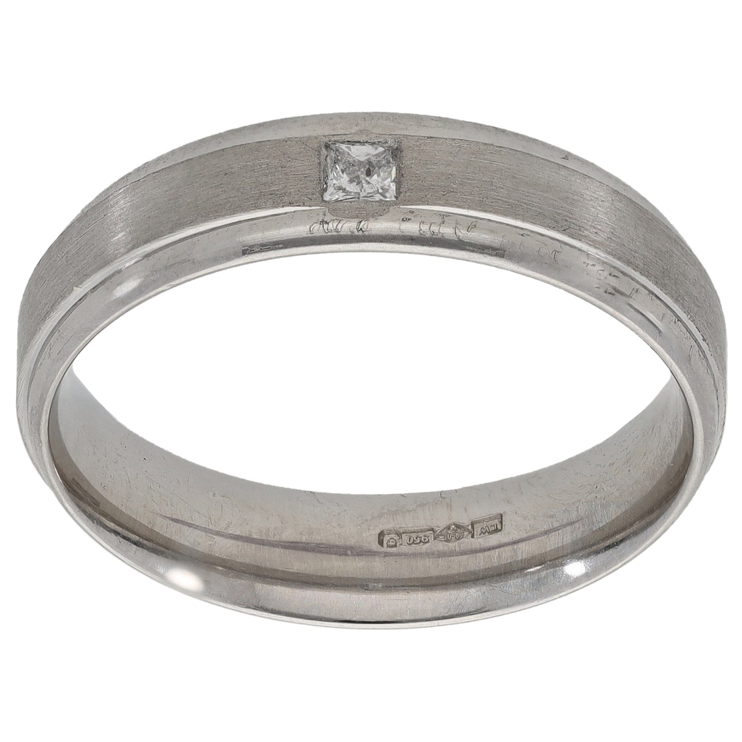 Platinum 0.05ct Diamond Patterned Wedding Ring Size P