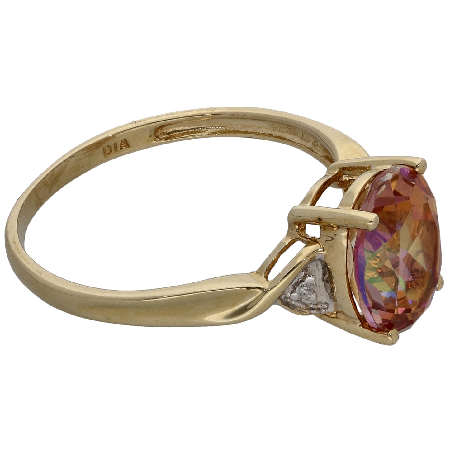 9ct Gold Coated Topaz & 0.01ct Diamond Single Stone Ring with Accent Stones Size P