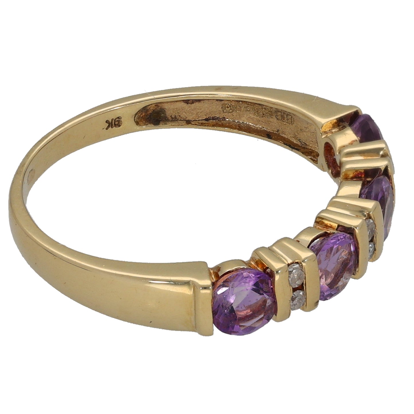 9ct Gold Amethyst & 0.06ct Diamond Half Eternity Ring Size P