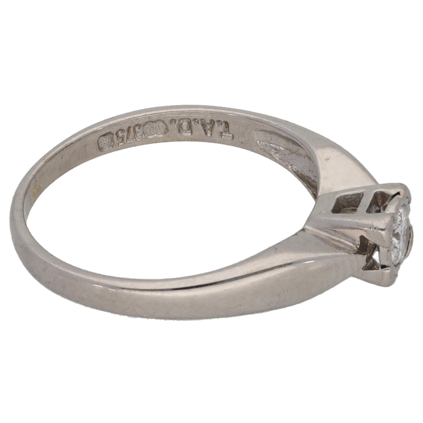 9ct White Gold 0.12ct Diamond Solitaire Ring Size K