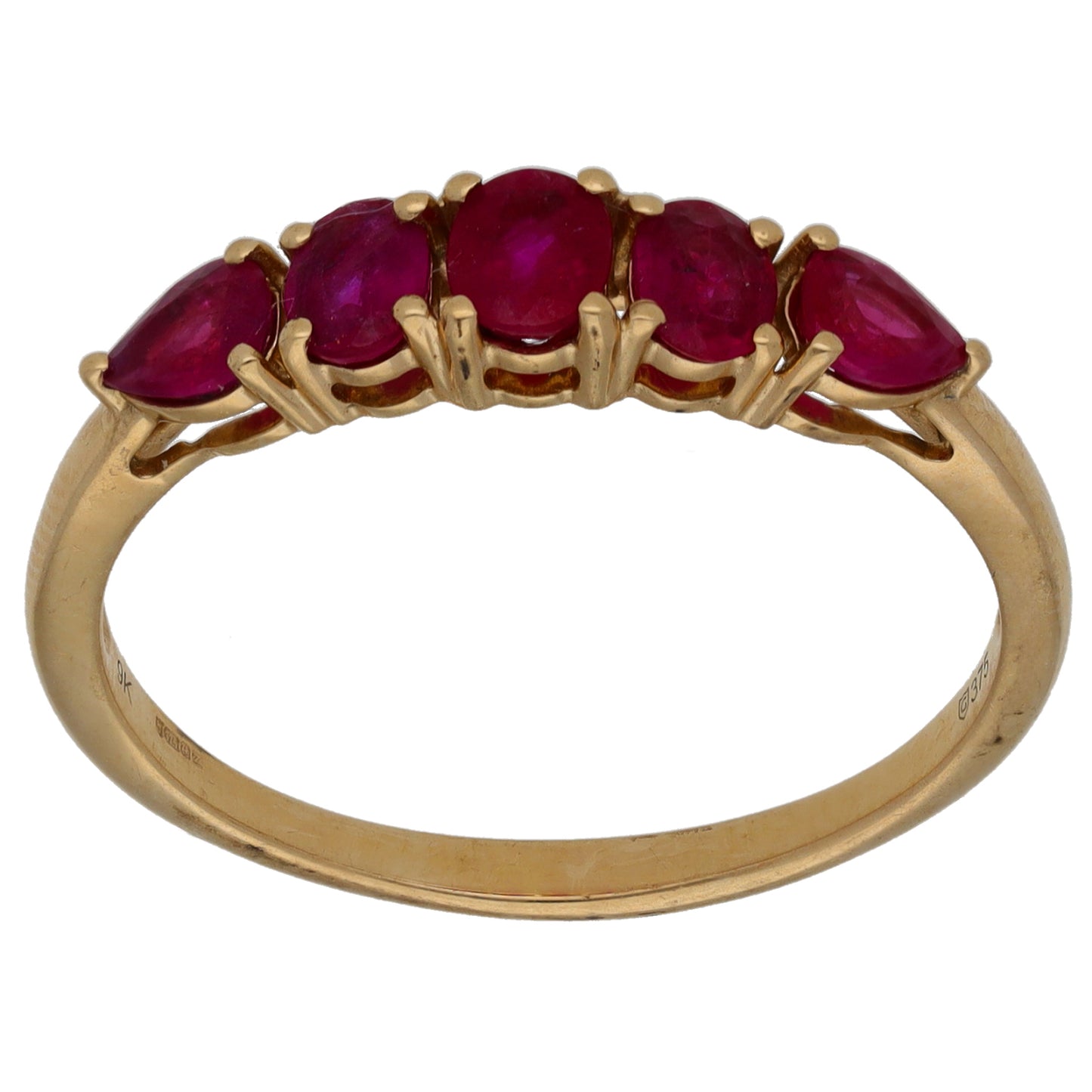 9ct Gold Glass Filled Ruby Half Eternity Ring Size U