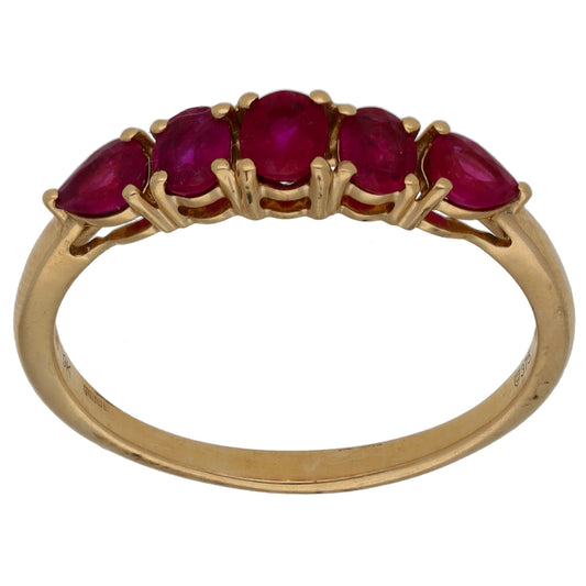 9ct Gold Glass Filled Ruby Half Eternity Ring Size U