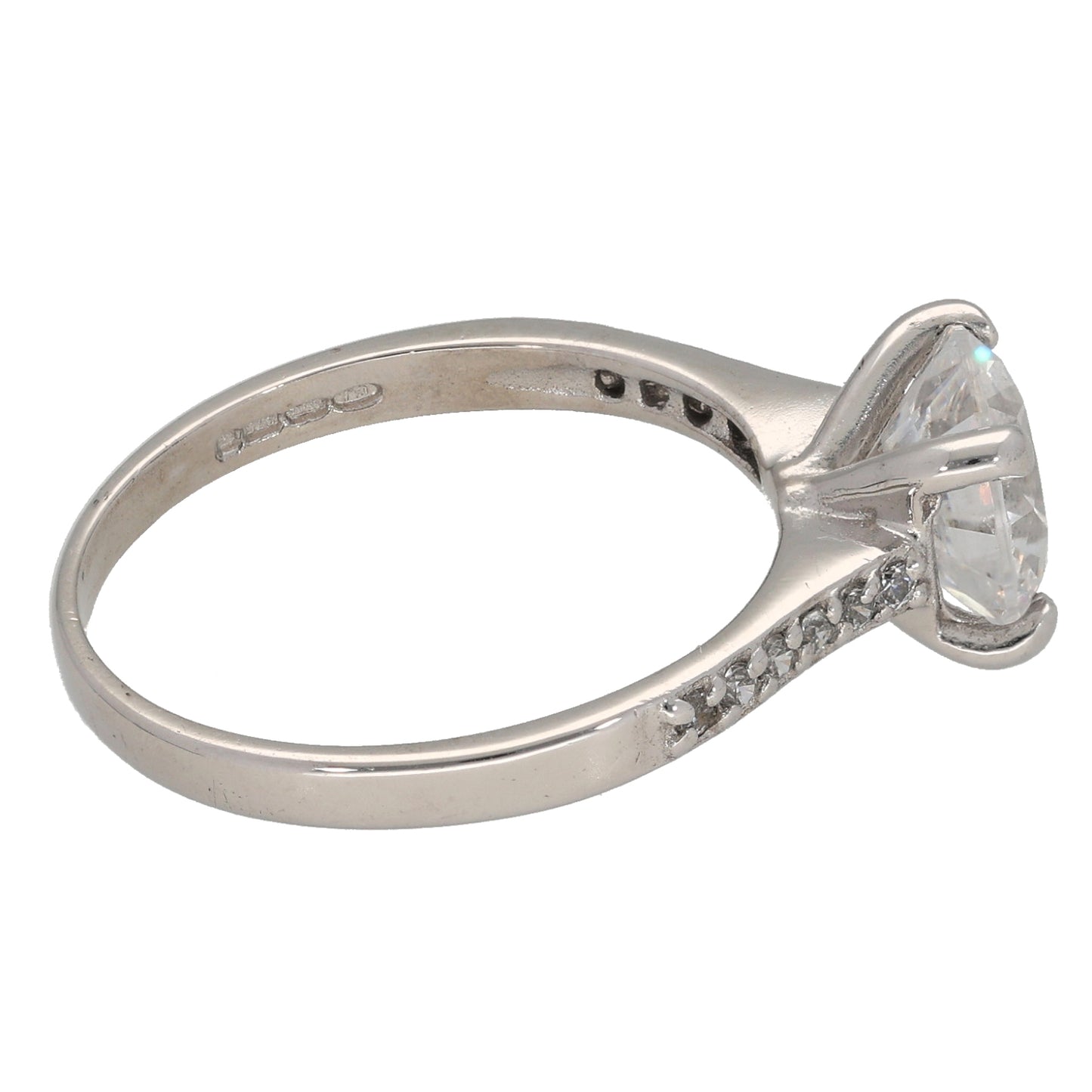 9ct White Gold Cubic Zirconia Single Stone Ring with Accent Stones Size O