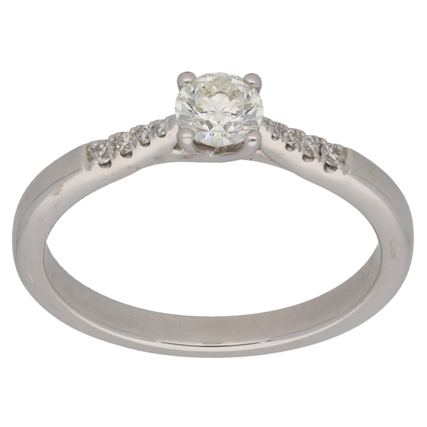 18ct White Gold 0.34ct Diamond Solitaire Ring With Accent Stones Size M
