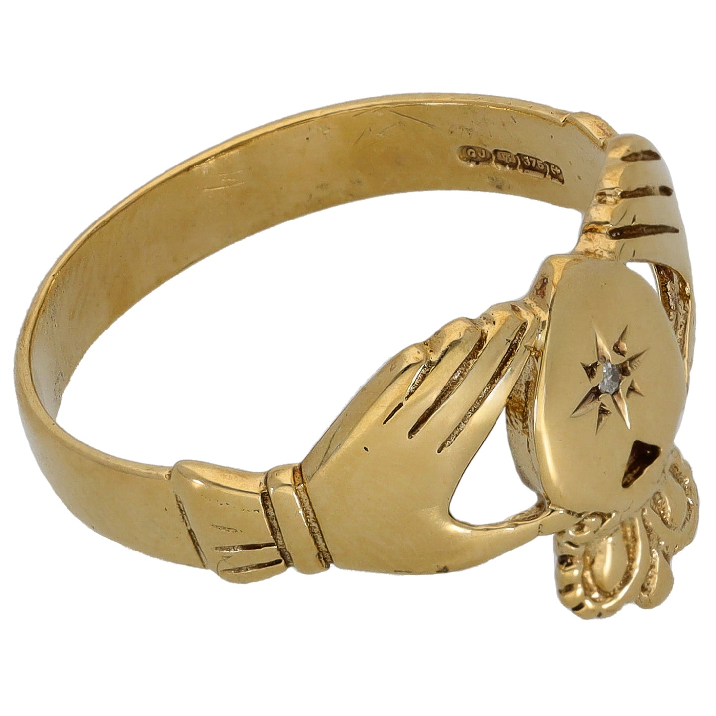 9ct Gold 0.01ct Diamond Claddagh Ring Size U