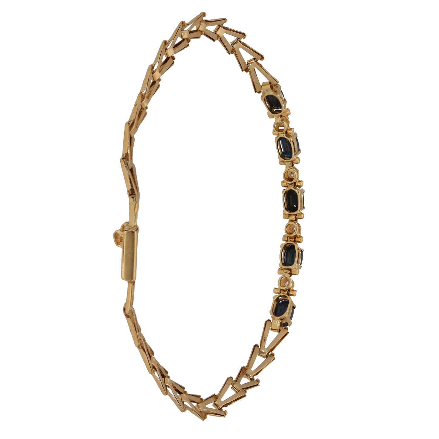 9ct Gold Sapphire & 0.02ct Diamond Fancy Stone Set Bracelet