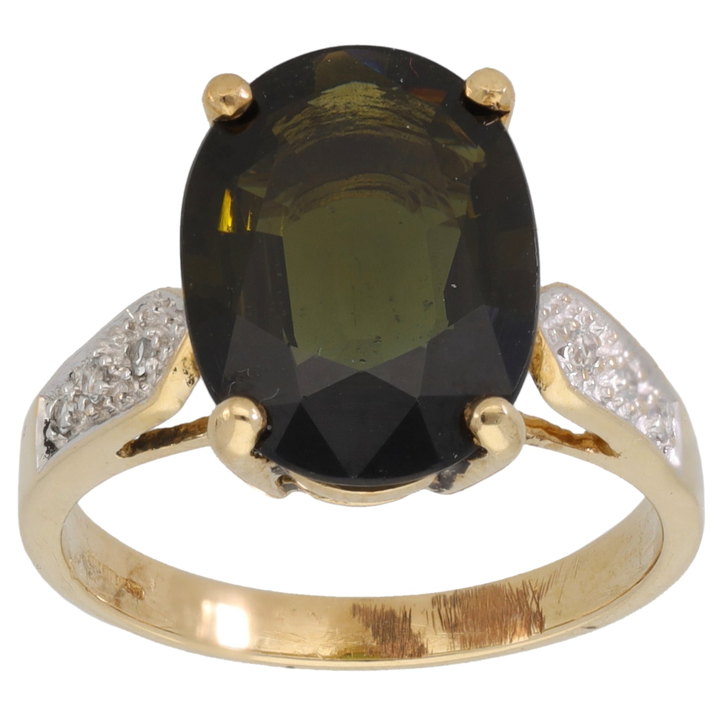 9ct Gold Tourmaline & Imitation Single Stone Ring with Accent Stones Size N