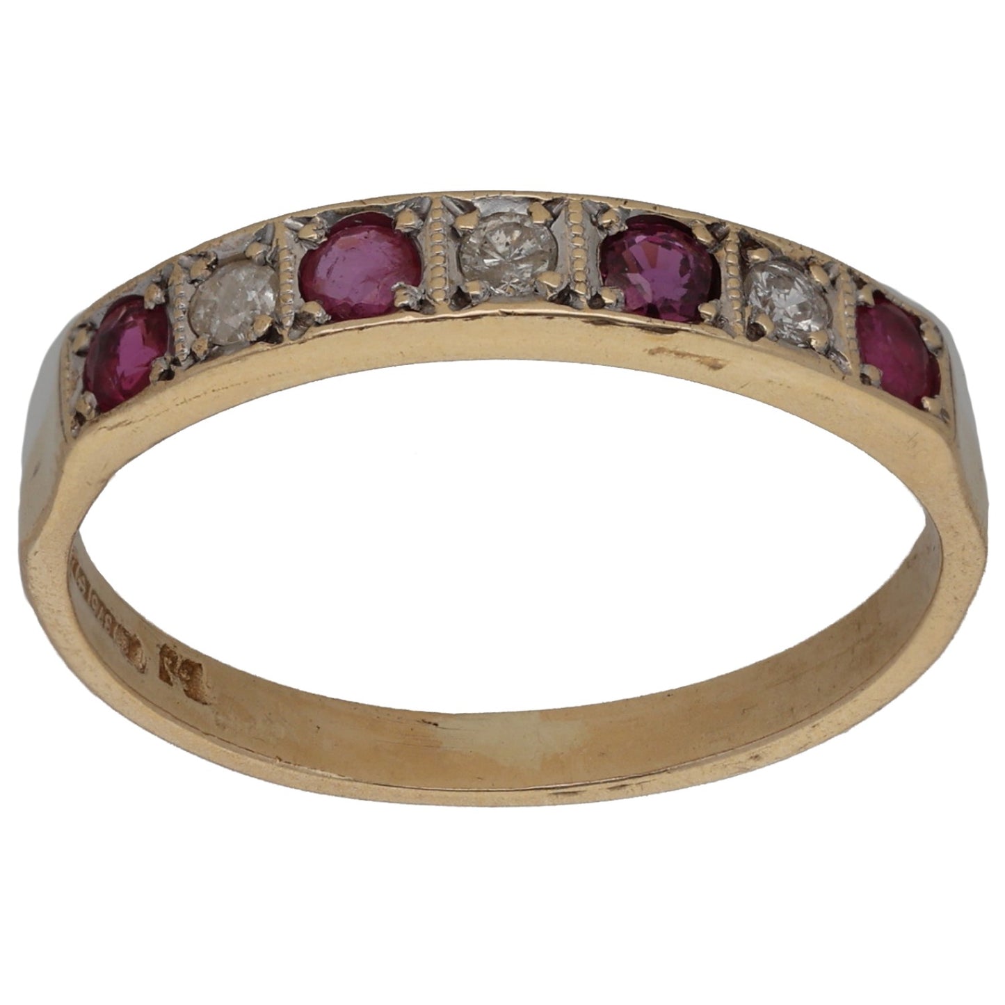 9ct Bicolour Gold 0.03ct Diamond & Ruby Half Eternity Ring Size N
