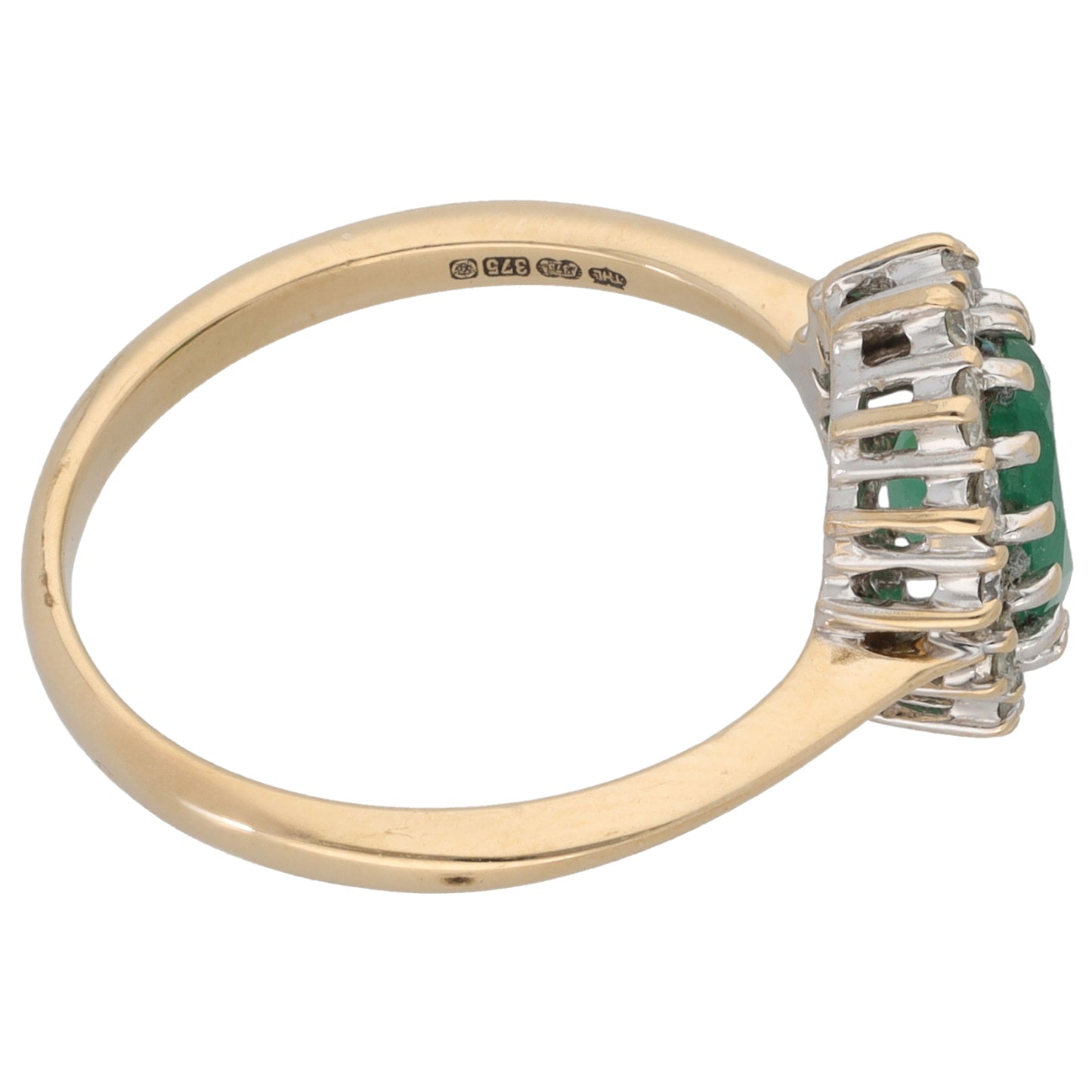 9ct Gold Emerald & 0.28ct Diamond Dress/Cocktail Ring Size O