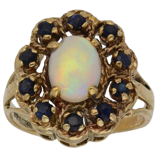 9ct Gold Opal & Sapphire Dress/Cocktail Ring Size K