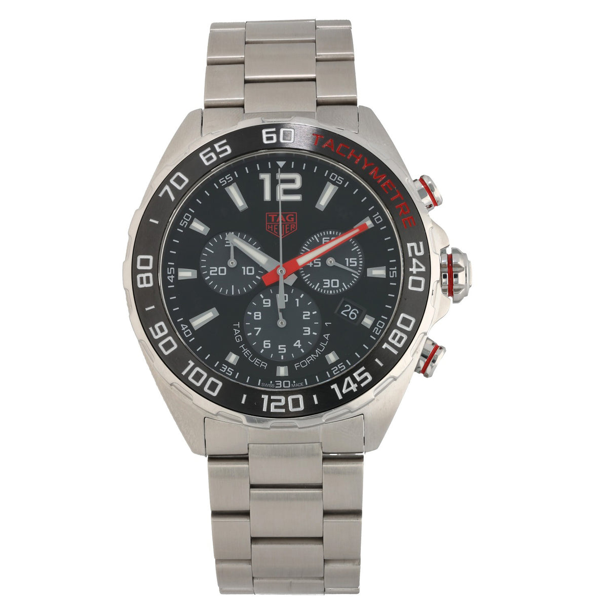 Tag Heuer Formula 1 CAZ101T, black dial with tachymetre bezel on 43mm stainless steel case and bracelet