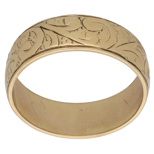 9ct Gold Patterned Wedding Ring Size M