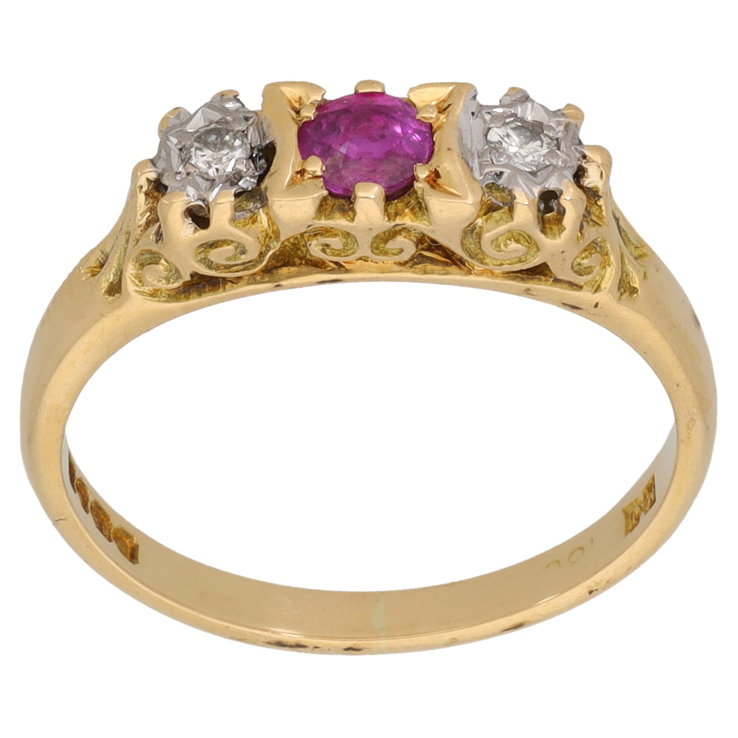 18ct Gold 0.04ct Diamond & Ruby Trilogy Ring Size L