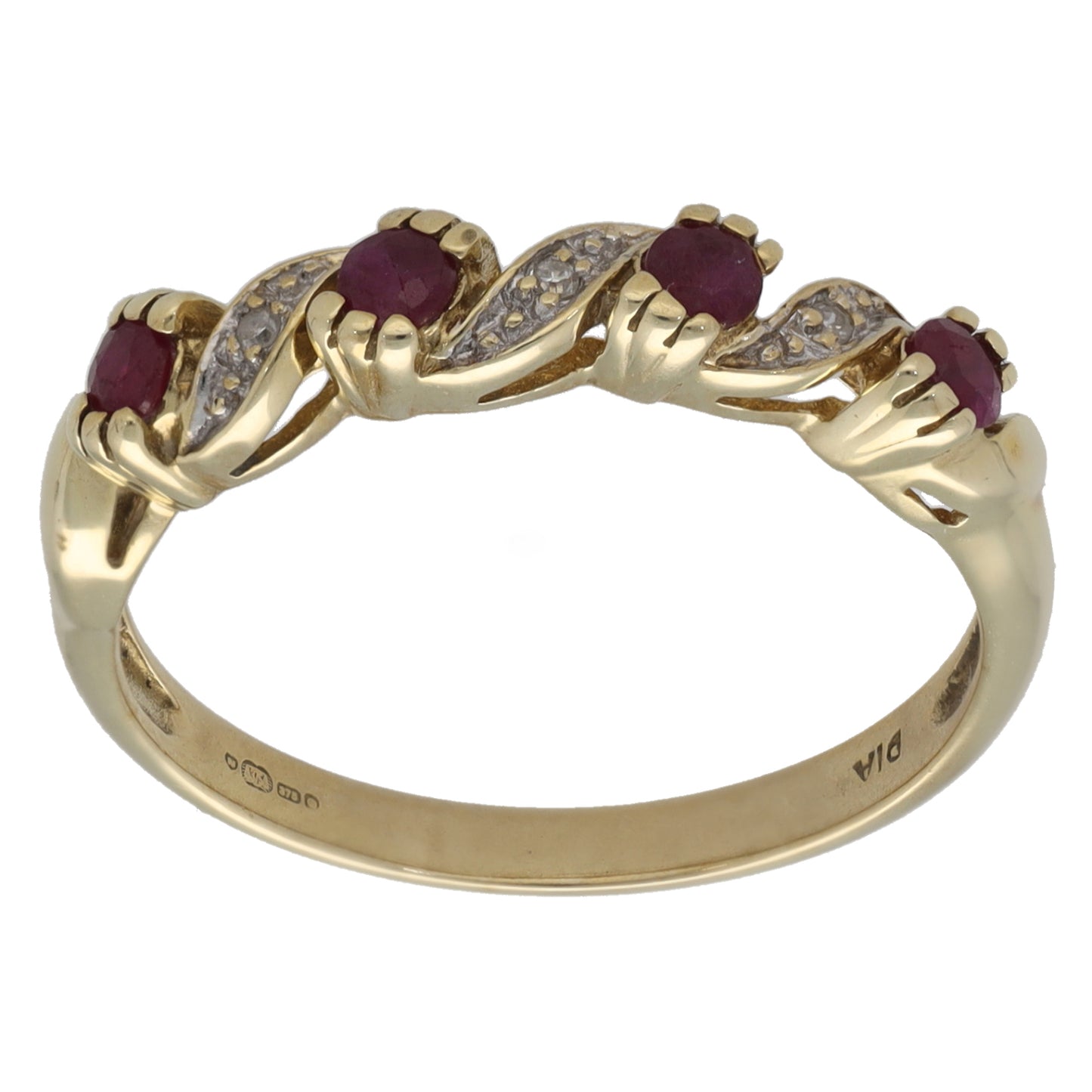 9ct Gold Ruby & 0.015ct Diamond Half Eternity Ring Size N