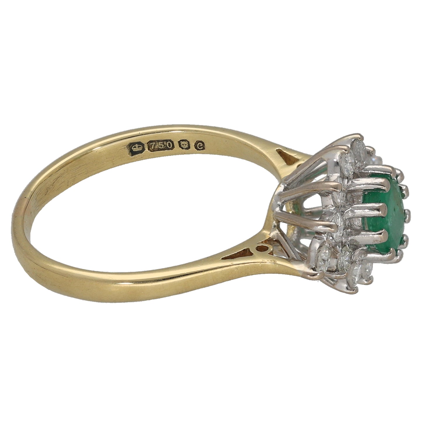 18ct Gold Emerald & 0.36ct Diamond Dress/Cocktail Ring Size M