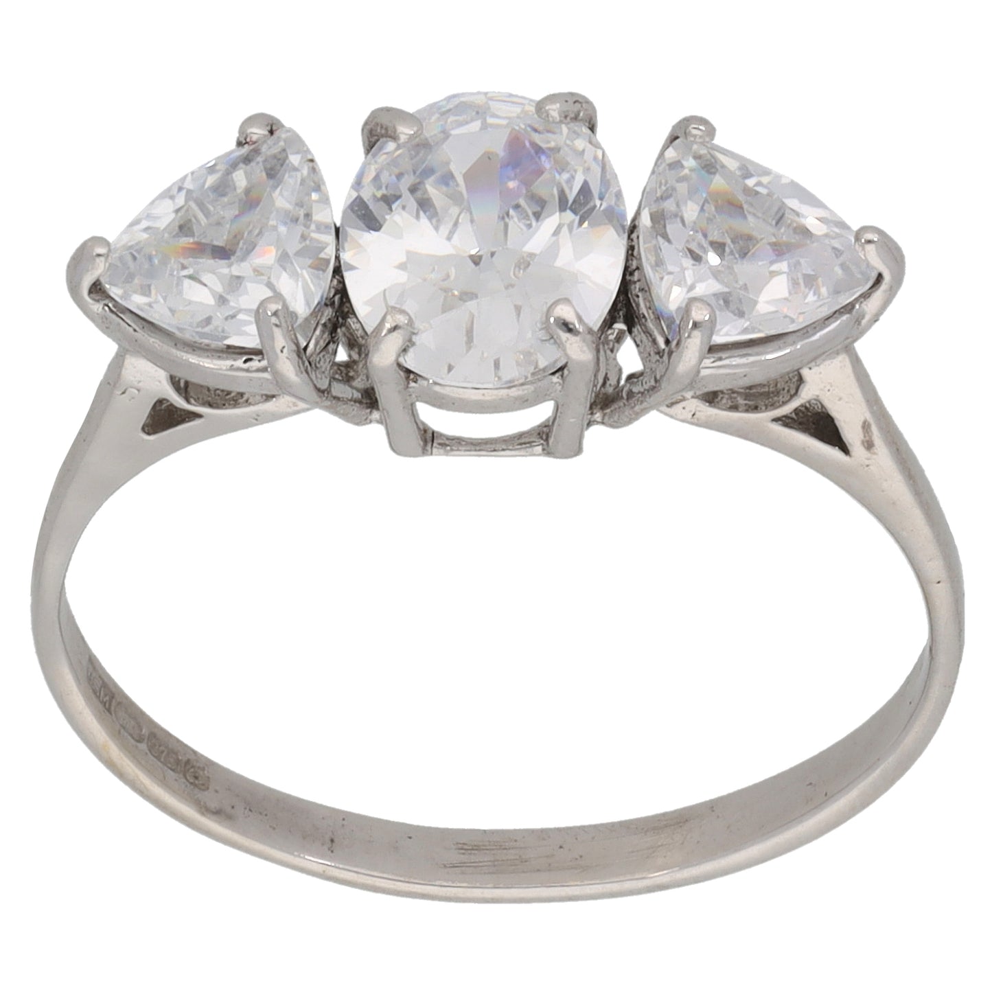 9ct White Gold Cubic Zirconia Trilogy Ring Size P