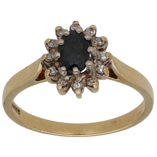 9ct Gold Sapphire & 0.10ct Diamond Dress/Cocktail Ring Size O