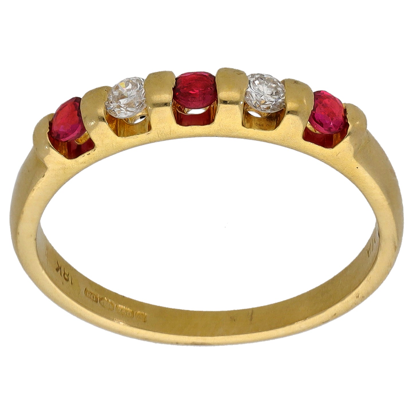 18ct Gold Ruby & 0.08ct Diamond Half Eternity Ring Size K