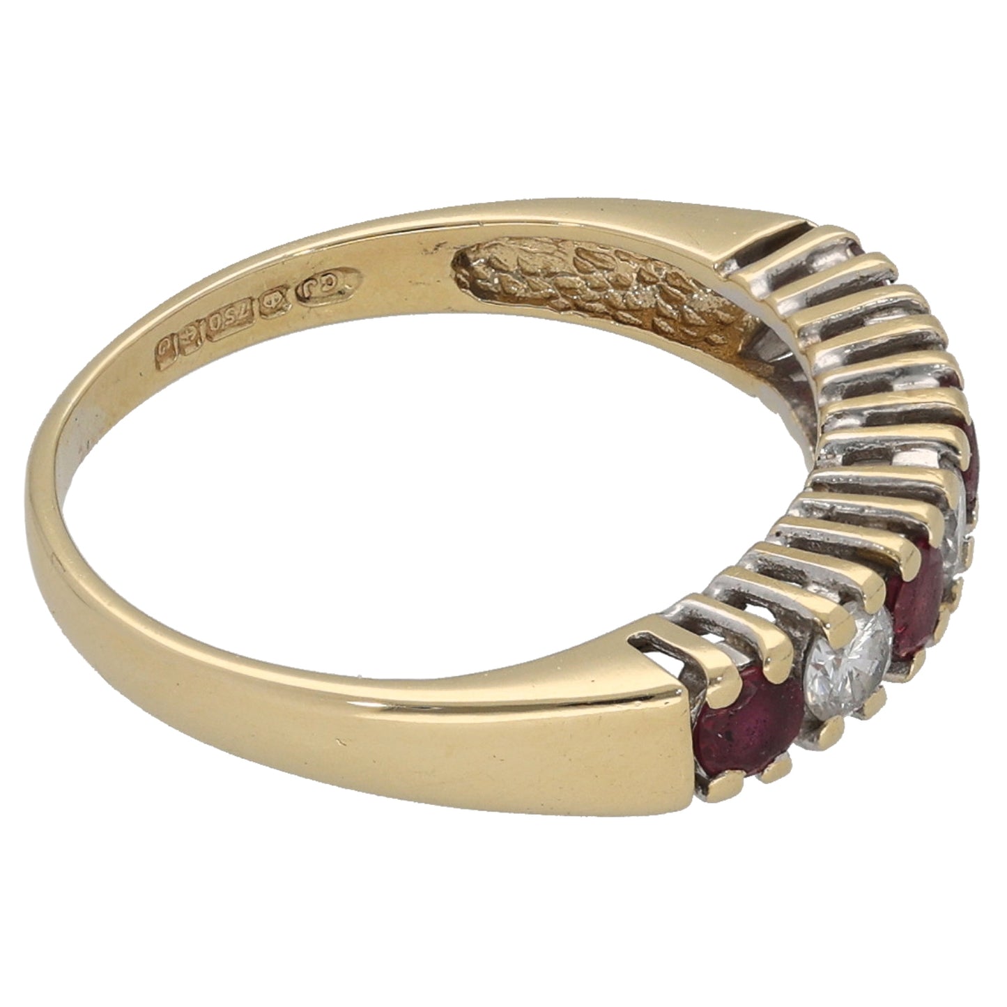 18ct Gold Ruby & 0.15ct Diamond Half Eternity Ring Size K