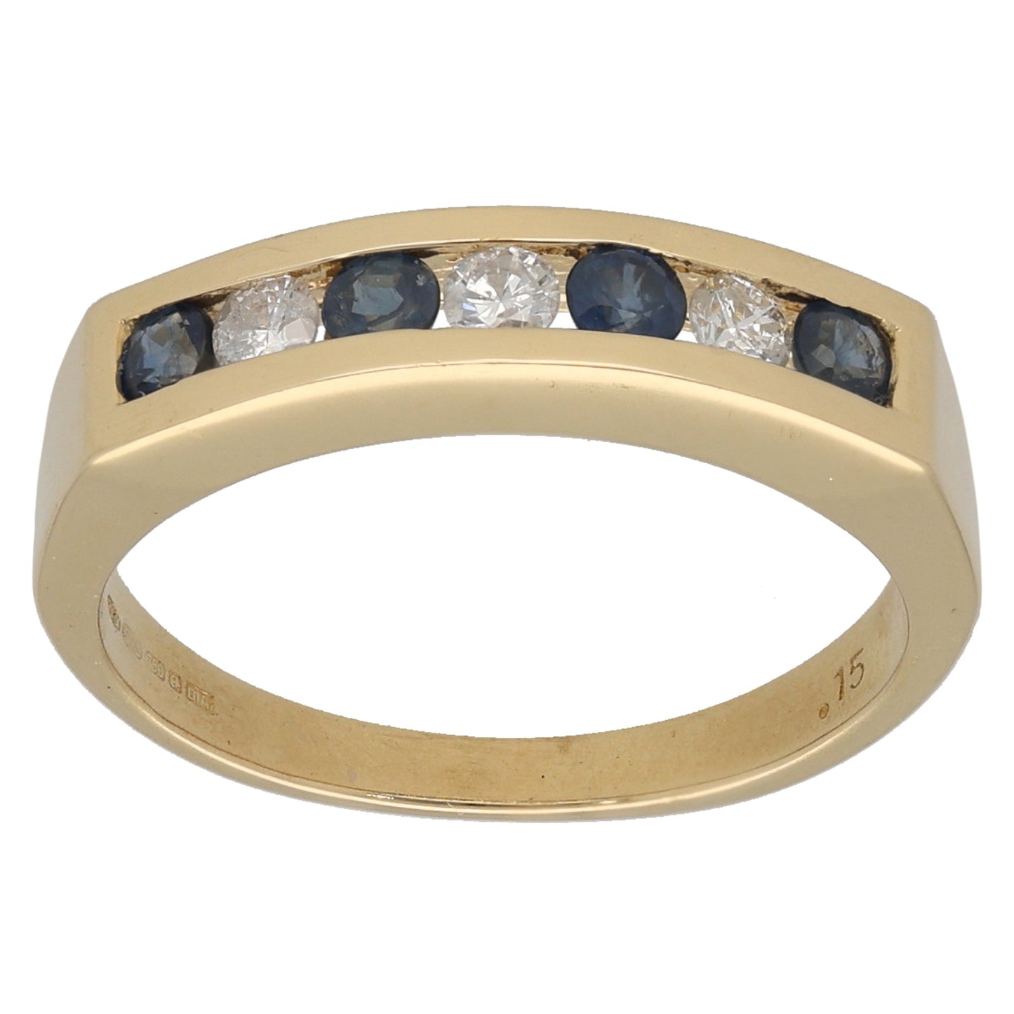 18ct Gold Sapphire & 0.15ct Diamond Half Eternity Ring Size L