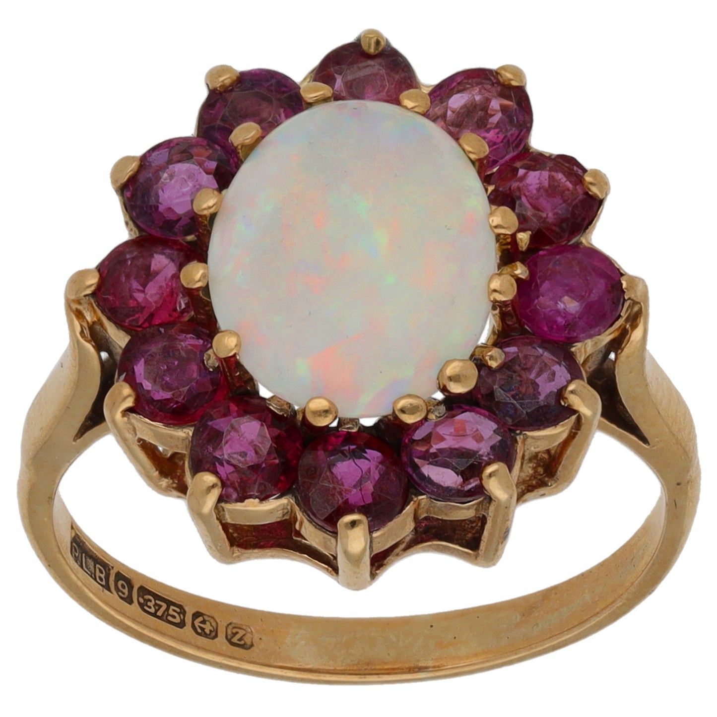 9ct Gold Opal & Glass Filled Ruby Dress/Cocktail Ring Size L