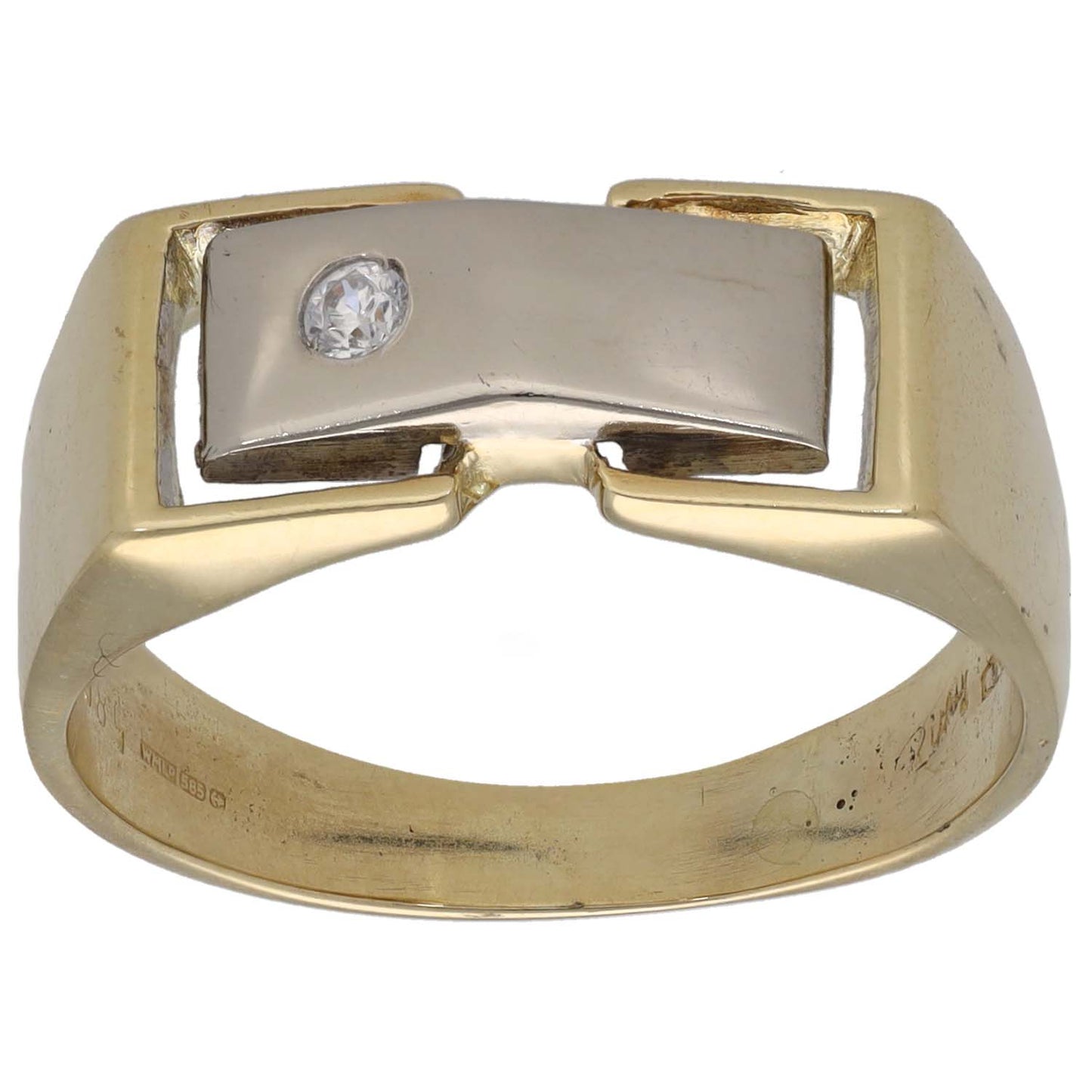 Bicolour gold-tone ring with rectangular CZ top and small clear center stone