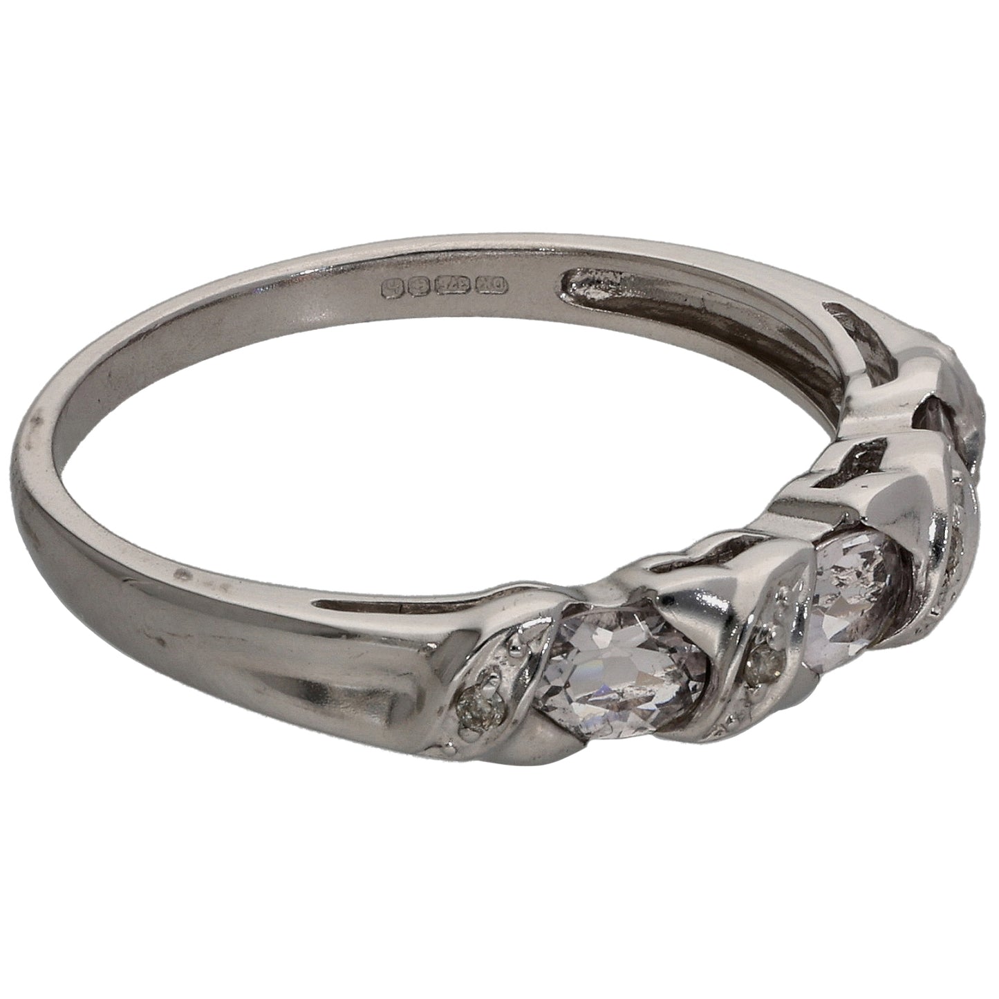 9ct White Gold 0.02ct Diamond & Aquamarine Half Eternity Ring Size N