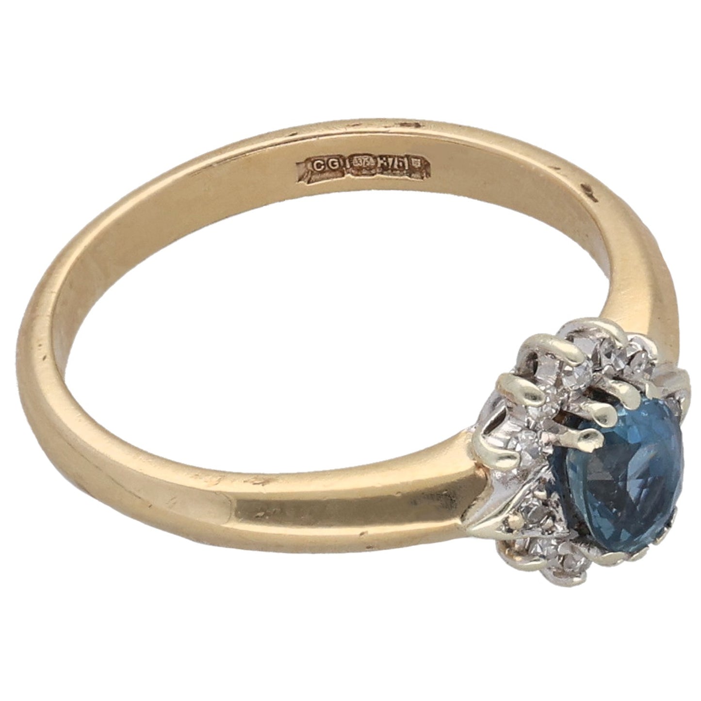 9ct Gold Sapphire & 0.06ct Diamond Cluster Ring Size K