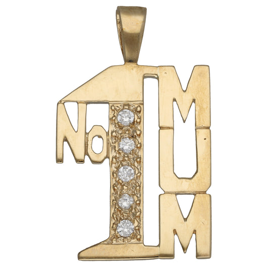 9ct Gold Cubic Zirconia No1 Mum Pendant