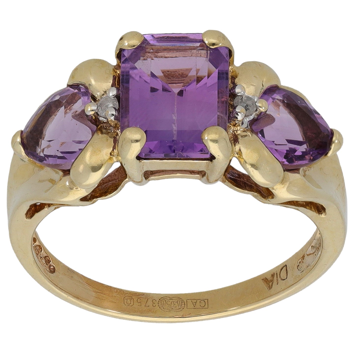 9ct Gold Amethyst & 0.02ct Diamond Dress/Cocktail Ring Size M