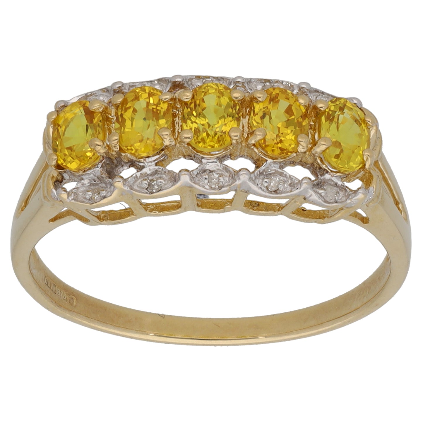 9ct Gold Sapphire & 0.05ct Diamond Dress/Cocktail Ring Size T