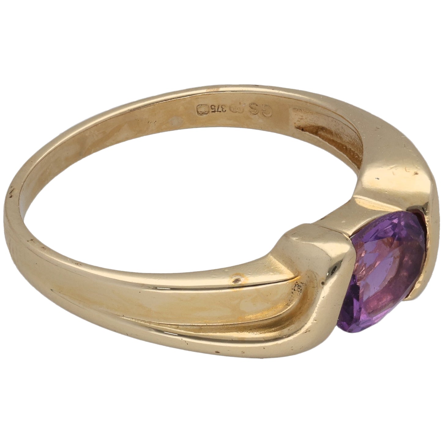 9ct Gold Amethyst Single Stone Ring Size Q