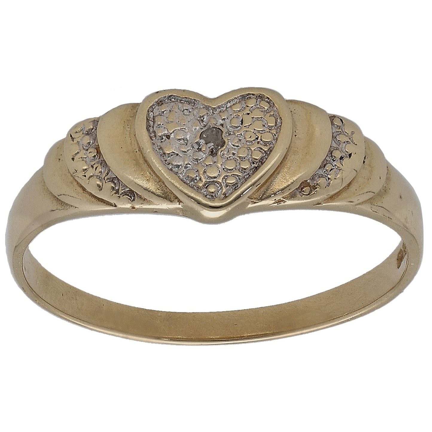 9ct gold signet ring with heart-shaped diamond-patterned face