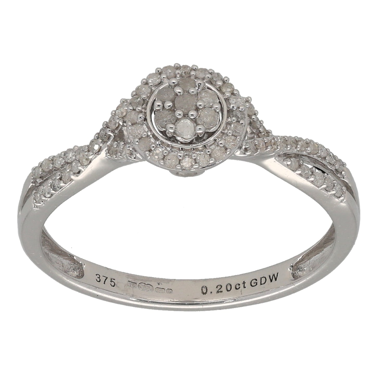 9ct White Gold 0.20ct Diamond Dress/Cocktail Ring Size N