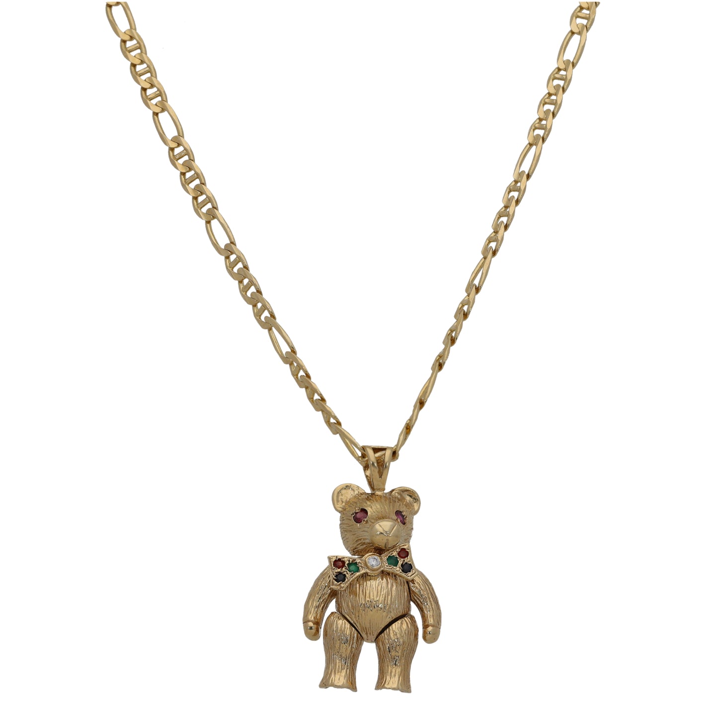 9ct Gold Imitation Gems Teddy Bear Pendant With Chain