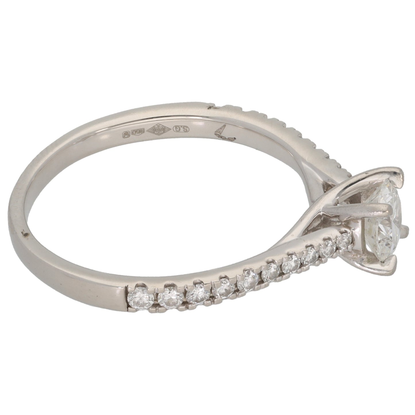 Platinum 0.72ct Diamond Solitaire Ring With Accent Stones Size O