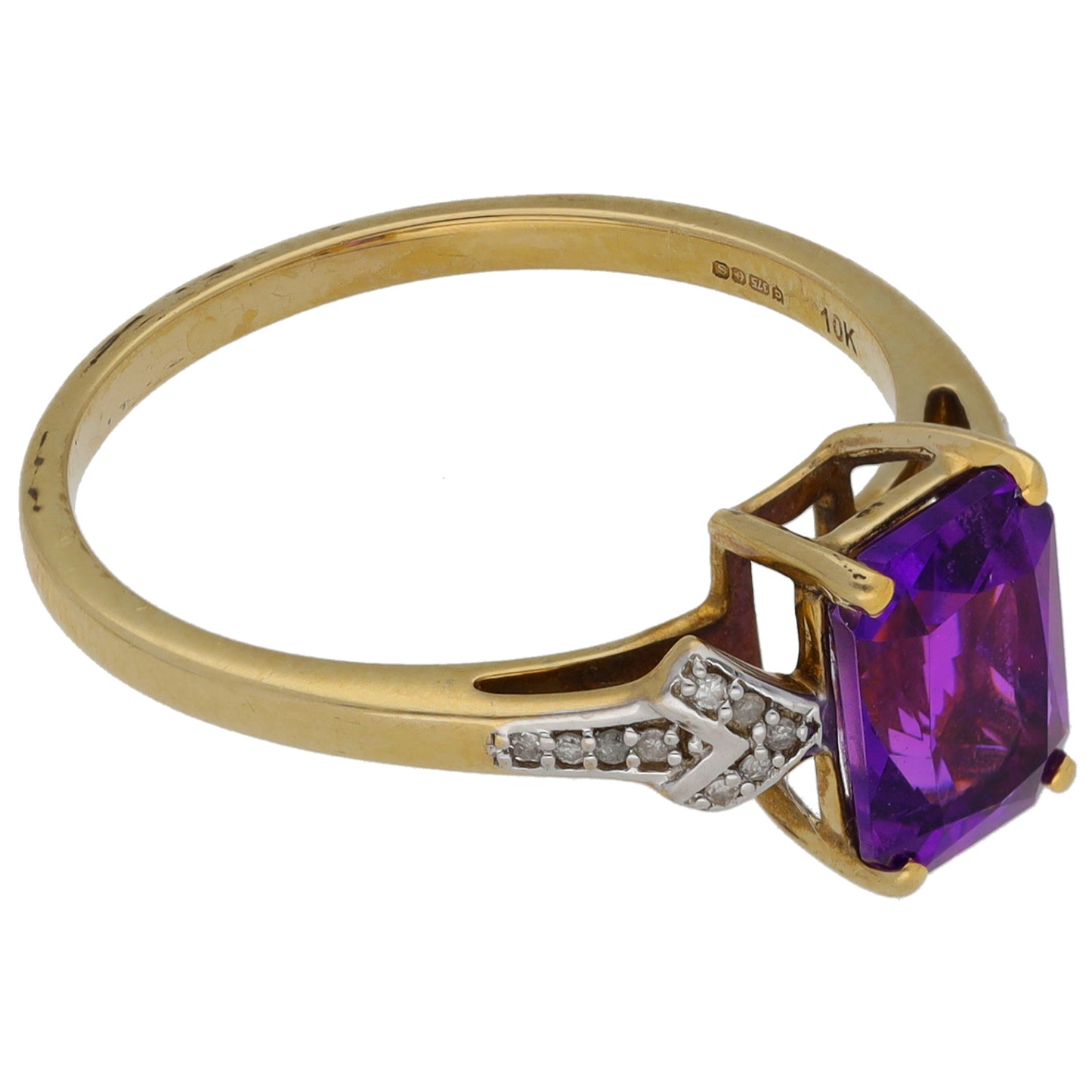 9ct Gold Amethyst & 0.09ct Diamond Single Stone Ring with Accent Stones Size N
