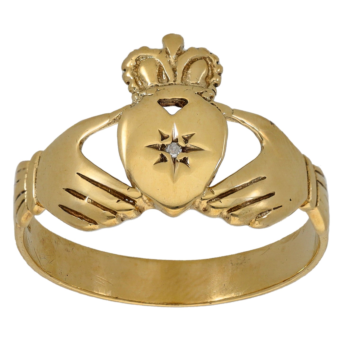 9ct Gold 0.01ct Diamond Claddagh Ring Size U