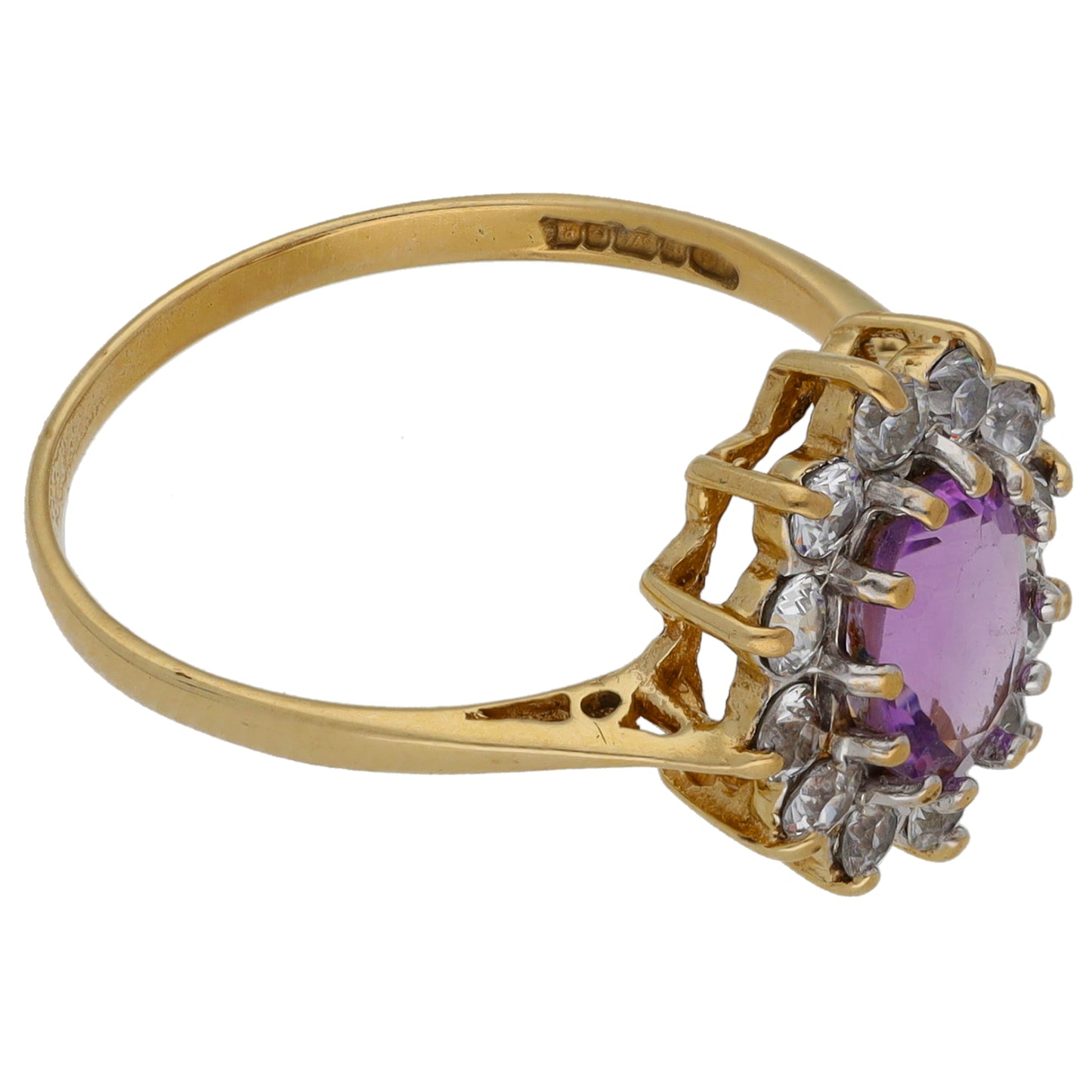 9ct Gold Amethyst & Cubic Zirconia Dress/Cocktail Ring Size P