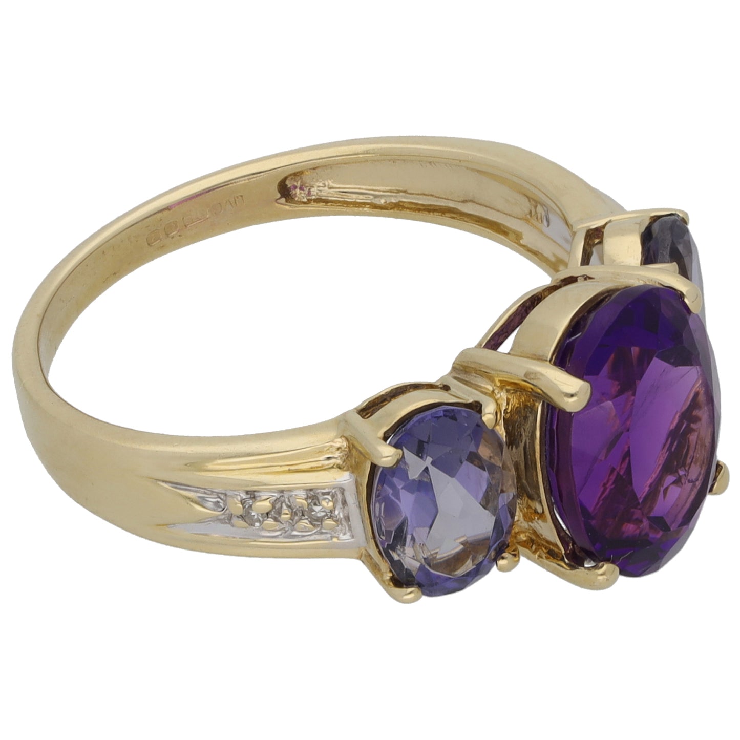 9ct Gold Amethyst & Iolite & 0.02ct Diamond Dress/Cocktail Ring Size P