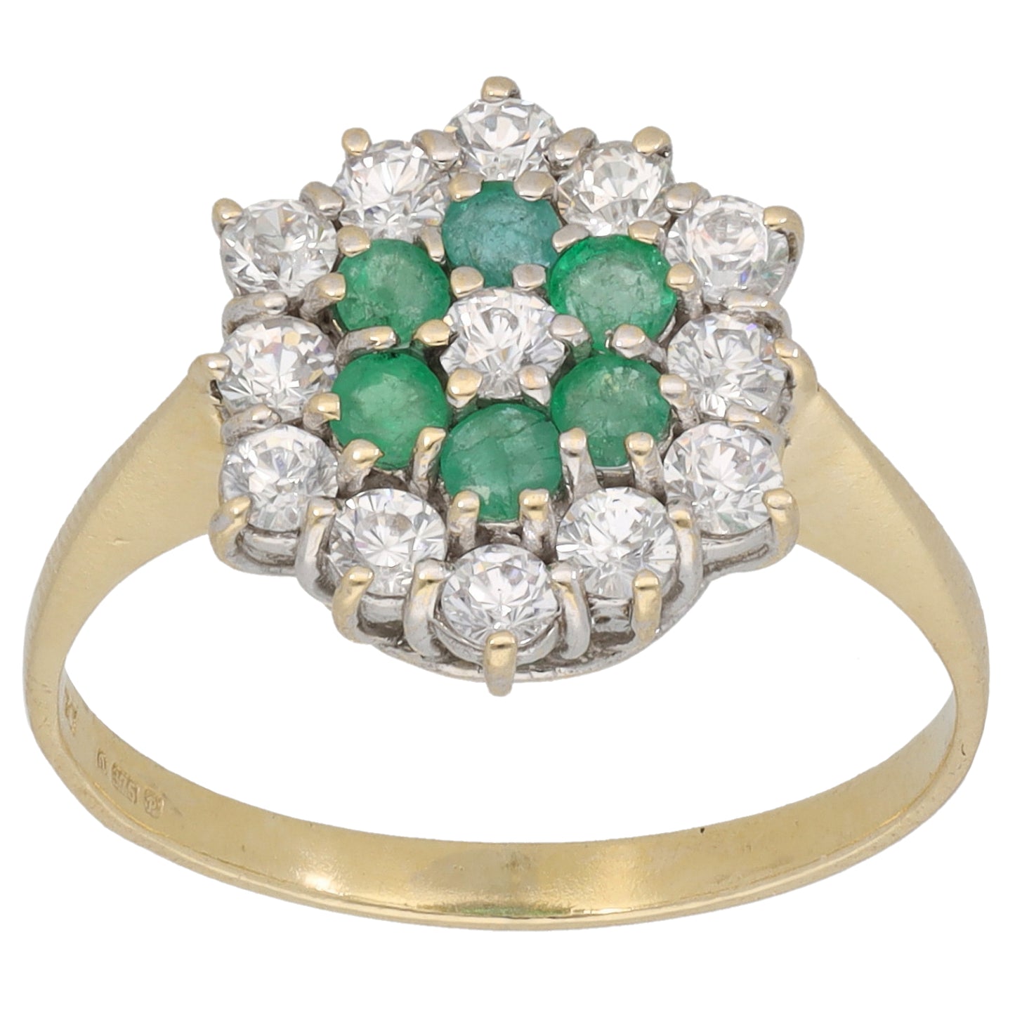 9ct Gold Emerald & Cubic Zirconia Dress/Cocktail Ring Size P