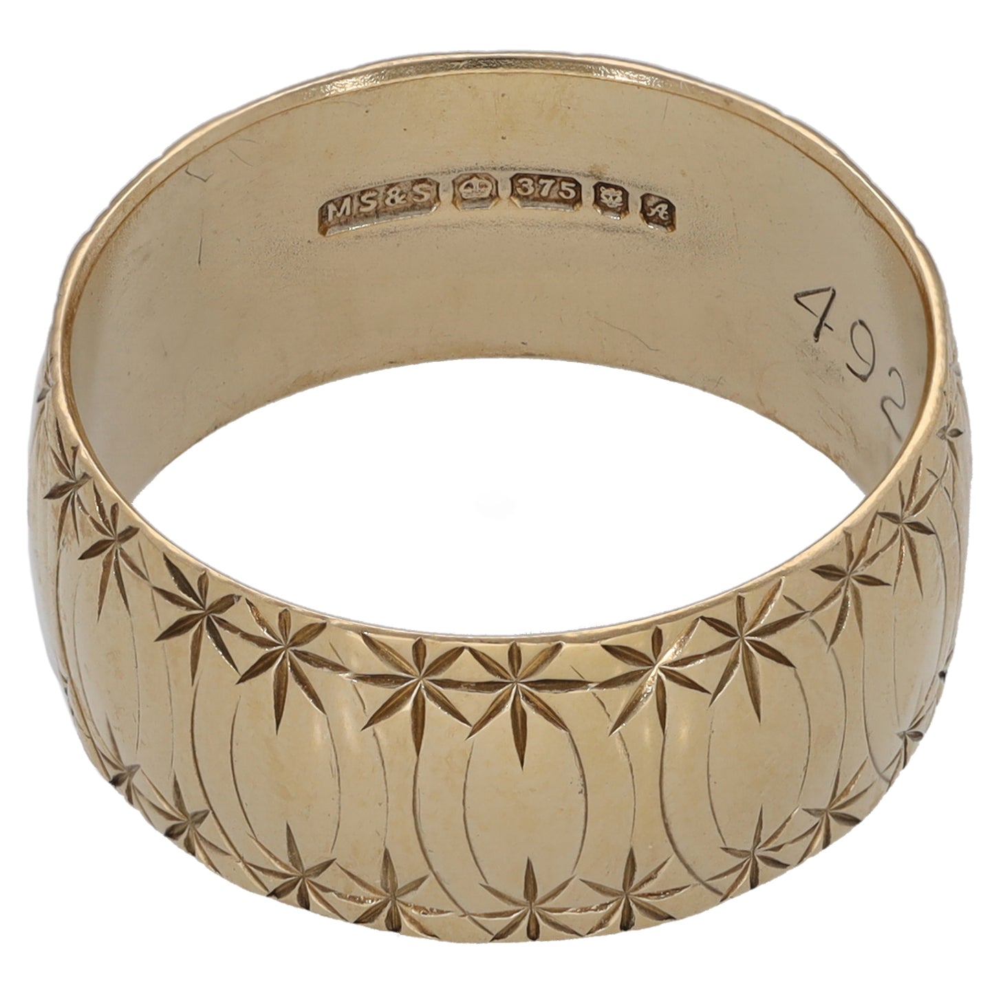 9ct Gold Patterned Wedding Ring Size P
