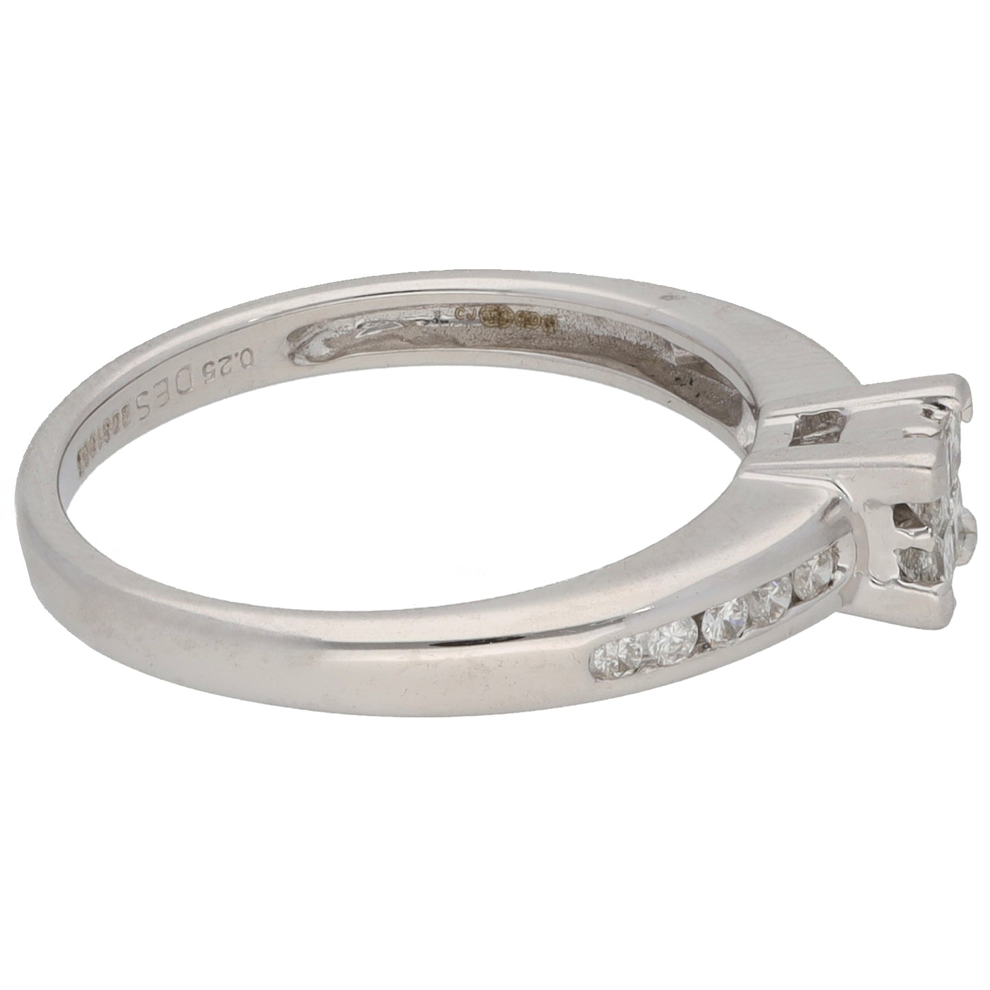 18ct White Gold 0.30ct Diamond Solitaire Ring With Accent Stones Size M