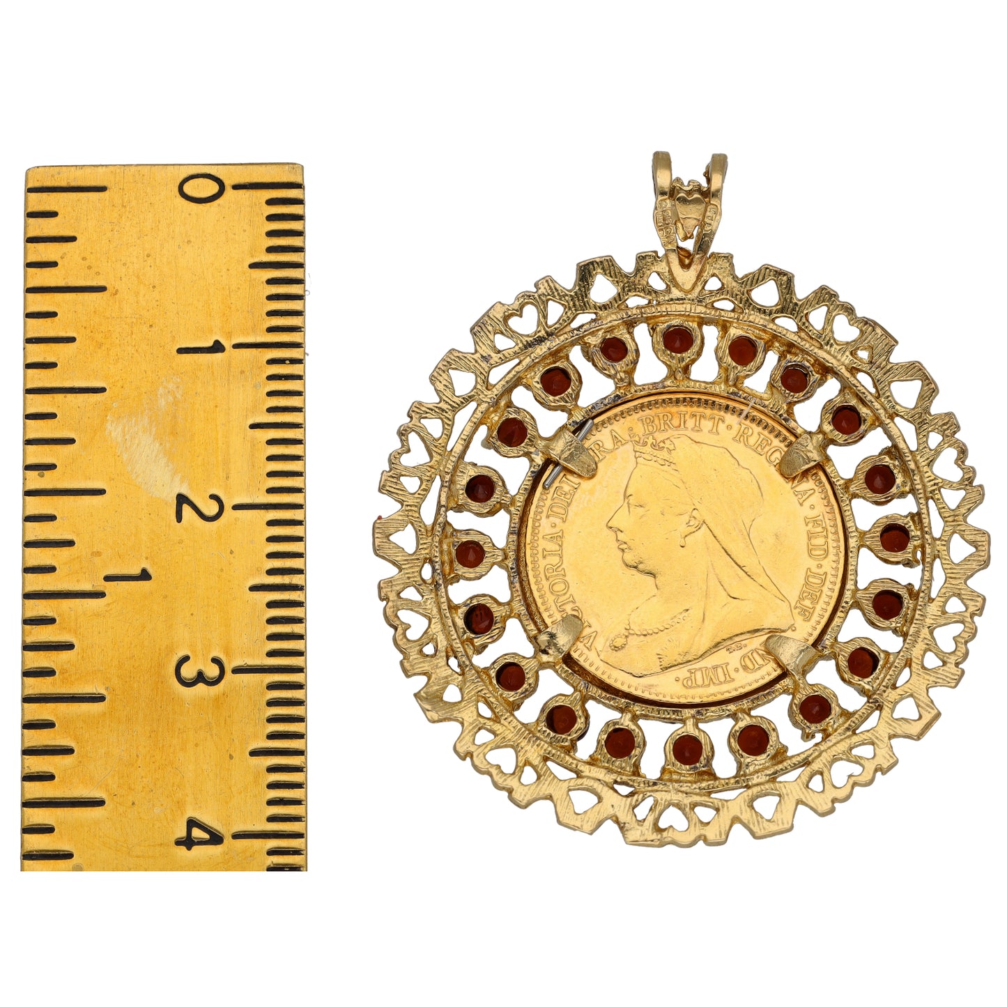9ct Gold Garnet Coin Pendant