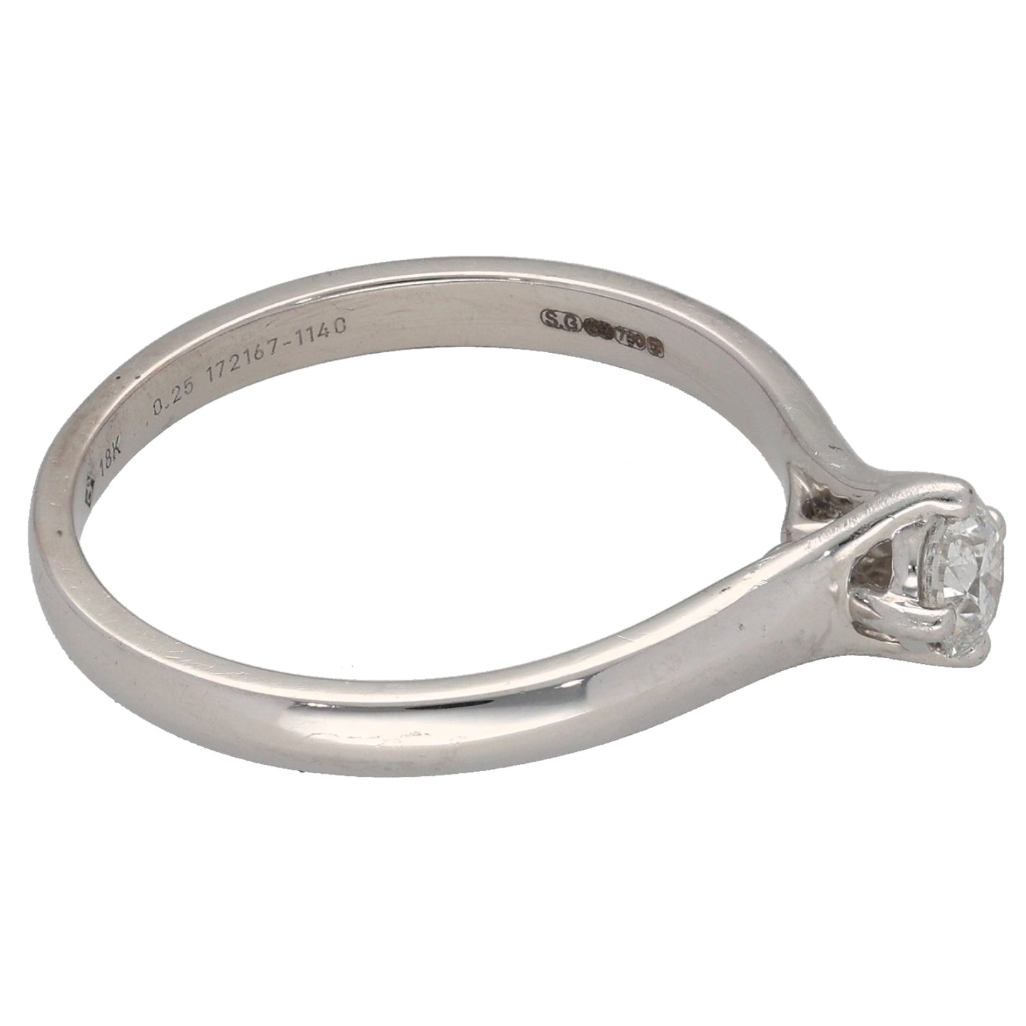 18ct White Gold 0.25ct Diamond Solitaire Ring Size M