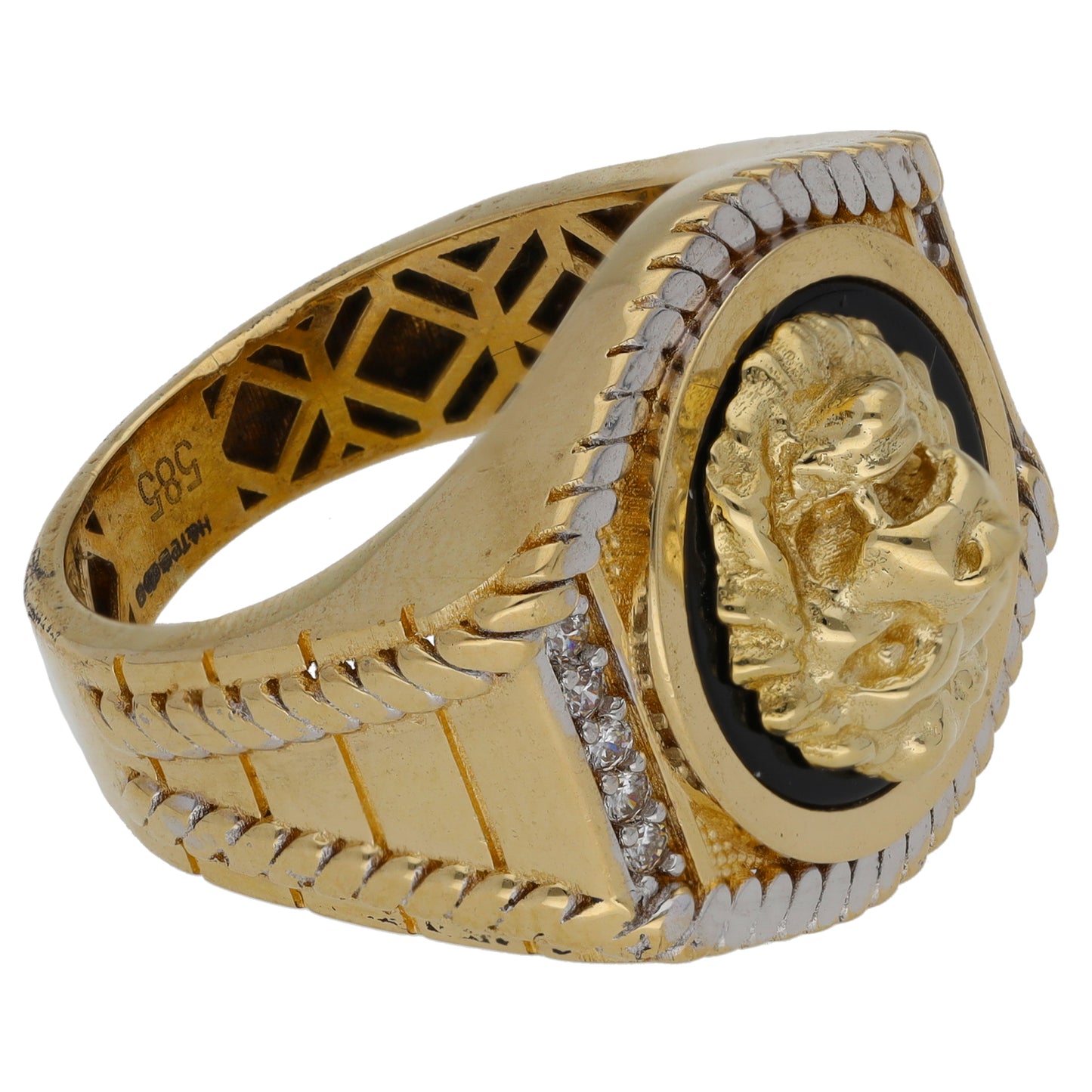 14ct Gold Onyx & Cubic Zirconia Crest/Emblem Signet Ring Size T
